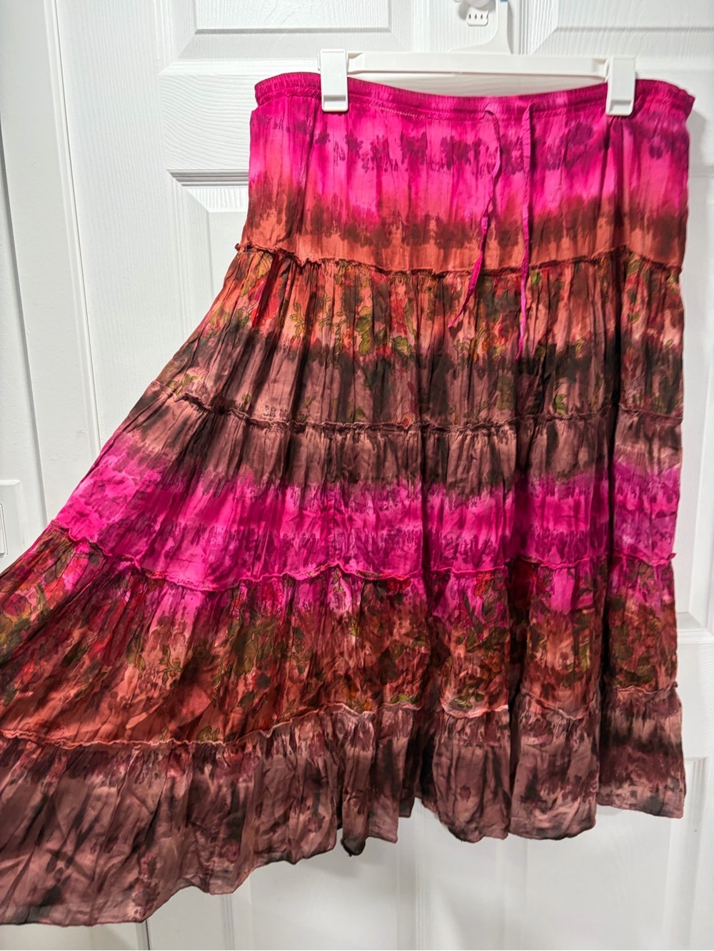 Braja Tie Dye Tiered Maxi Skirt Fairycore Forest Cotton Boho Sheer Drawstring XL